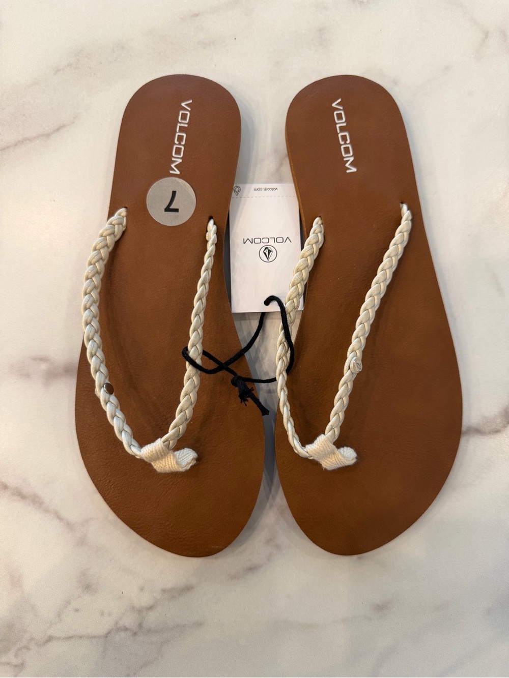 VOLCOM Creamy White Forever Braided Flip Flop Sandals